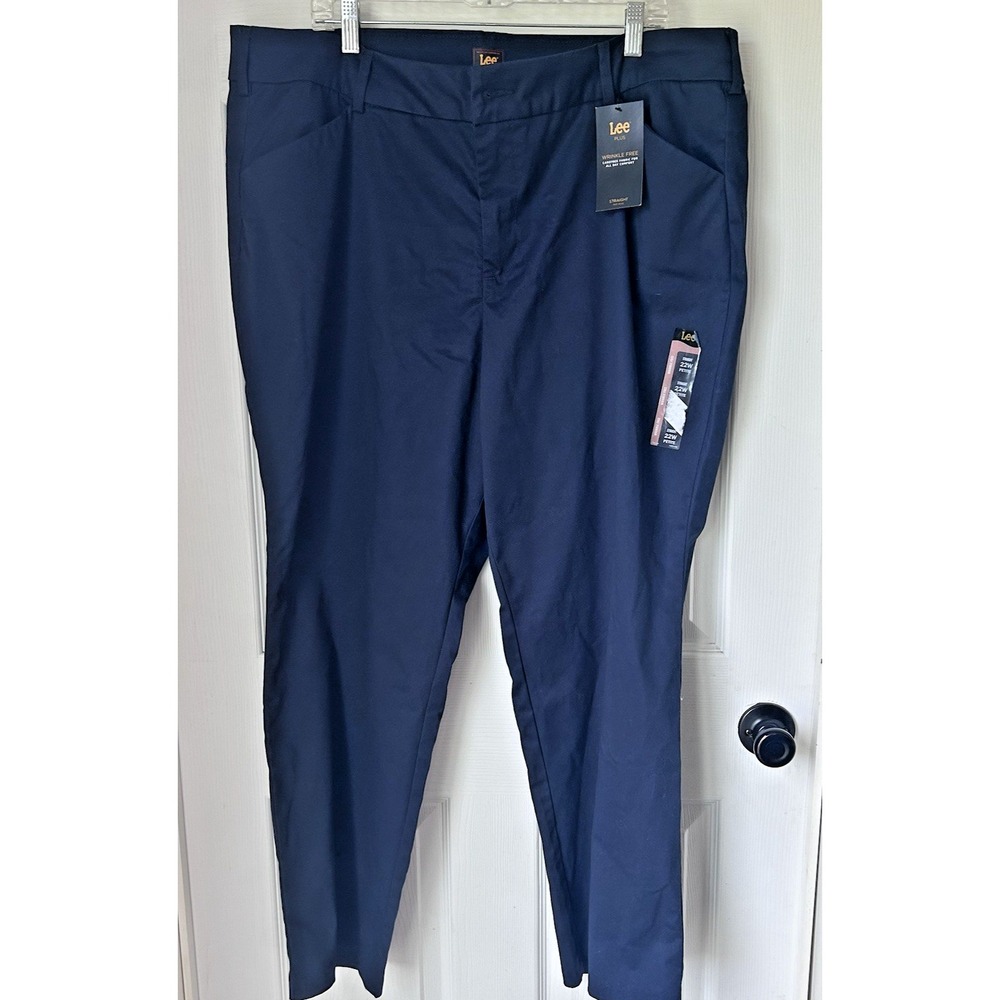 Lee Women's Wrinkle Free Navy Pants Trousers SZ 22W Petite Uniform New BxV‎